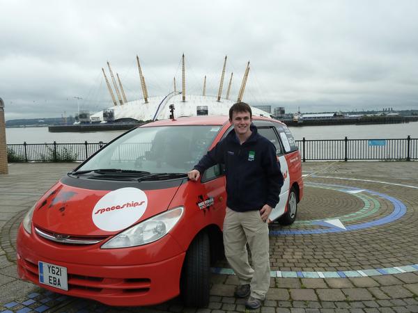 Adventurer Mike Perham leaving London in his NZ Spaceship 3 months ago on new world record mission